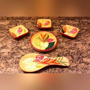 Ceramic Floral Dipping Bowl 5 Piece Set